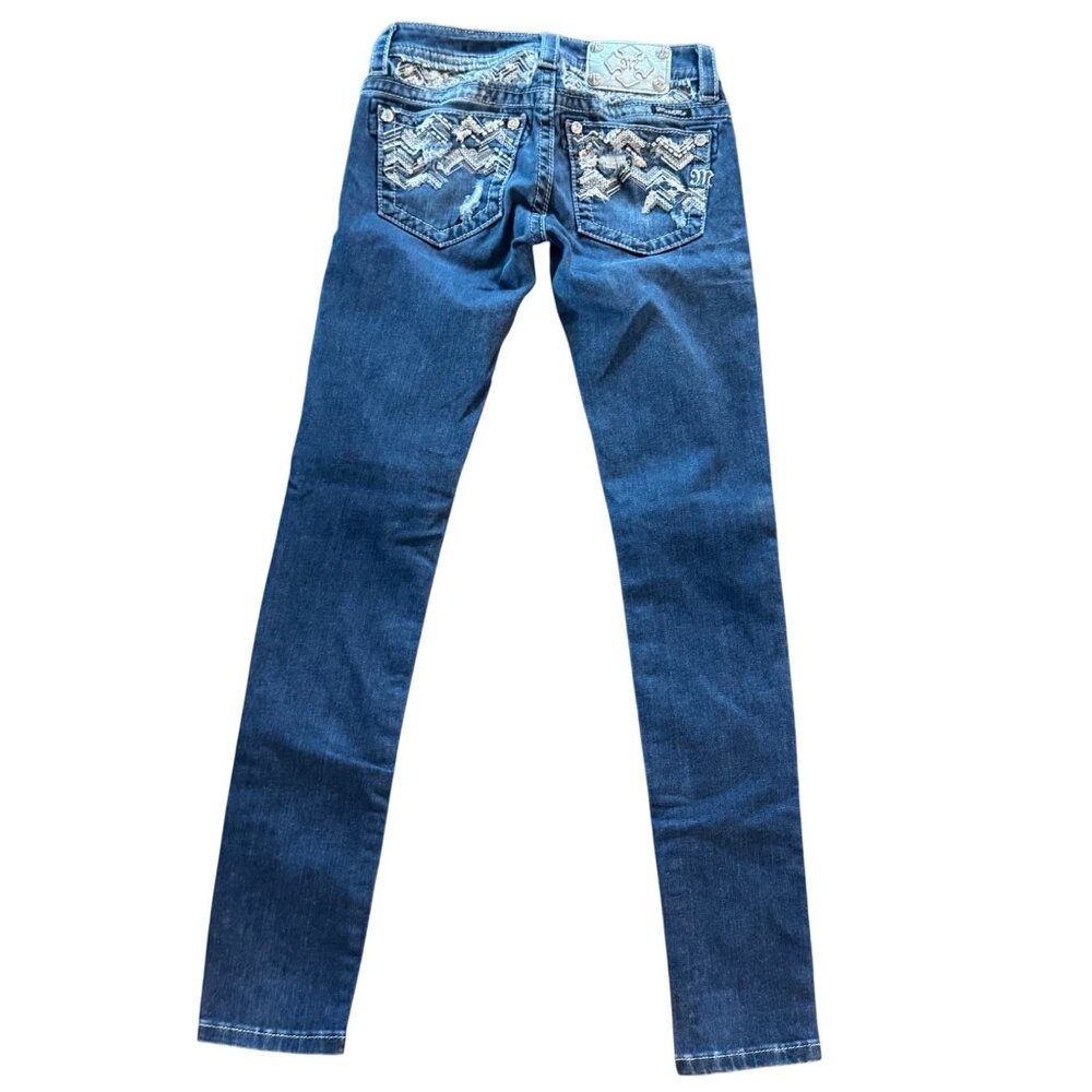 Miss Me Womens Skinny Jeans Size 25 Dark Wash Embroidered Sequin Back Pockets
